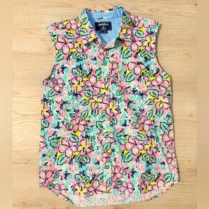 Chubbies Pink Floral Sleeveless Button-Up Top